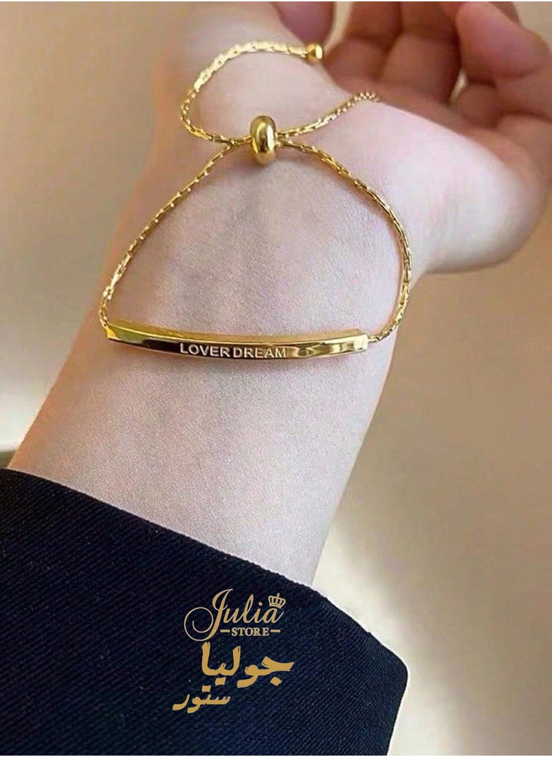 جوليا ستور أساور من الفولاذ المقاوم للصدأ مطلية بالذهب عيار 18 قيراط "Love Dream" قابلة للتعديل، مجوهرات زفاف العروس وحفلات عيد الميلاد، هدية عيد الحب لصديقتك والزوجة والأم هدية غير رسمية من متجر جوليا  - Image 1