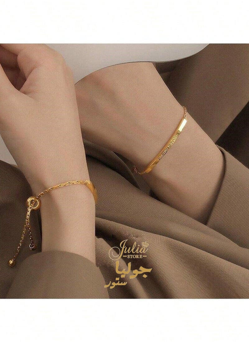 جوليا ستور أساور من الفولاذ المقاوم للصدأ مطلية بالذهب عيار 18 قيراط "Love Dream" قابلة للتعديل، مجوهرات زفاف العروس وحفلات عيد الميلاد، هدية عيد الحب لصديقتك والزوجة والأم هدية غير رسمية من متجر جوليا  - Image 3