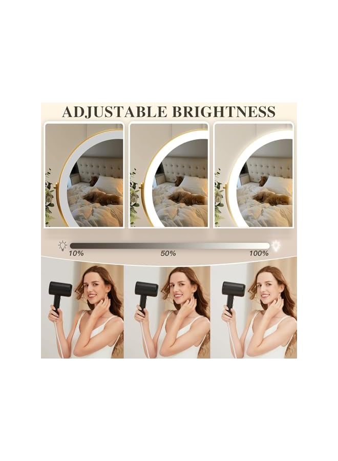The Bros 30CM Vanity Mirror with Lights, Round Make Up Mirror with Lighting, LED Mirror Makeup Mirror with Lights for Bedroom Tabletop, Smart Touch Control, 360° Rotation (Gold) - Image 3