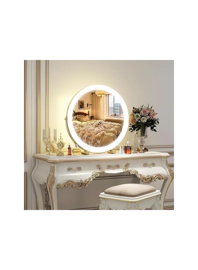 The Bros 30CM Vanity Mirror with Lights, Round Make Up Mirror with Lighting, LED Mirror Makeup Mirror with Lights for Bedroom Tabletop, Smart Touch Control, 360° Rotation (Gold) - Image 2