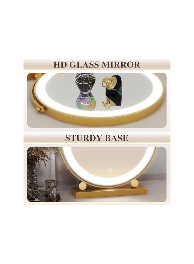 The Bros 30CM Vanity Mirror with Lights, Round Make Up Mirror with Lighting, LED Mirror Makeup Mirror with Lights for Bedroom Tabletop, Smart Touch Control, 360° Rotation (Gold) - Image 4