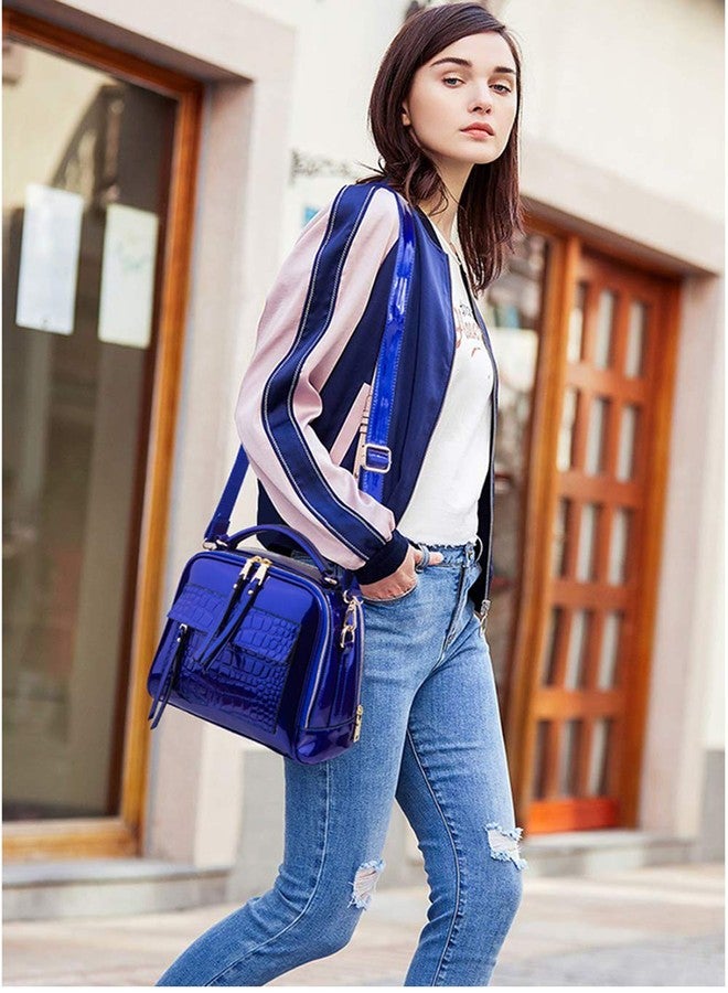 Chikencall Women’s Patent Leather Handbag and Purses Crocodile Pattern Shell Shoulde Bags Ladies Satchels Crossbody Bag Purple - Image 2