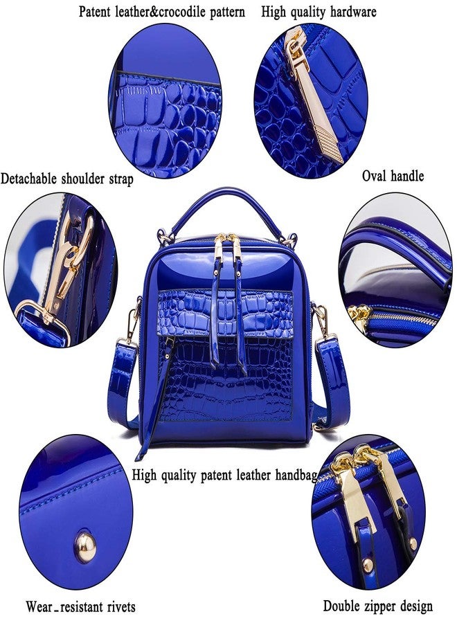 Chikencall Women’s Patent Leather Handbag and Purses Crocodile Pattern Shell Shoulde Bags Ladies Satchels Crossbody Bag Purple - Image 5