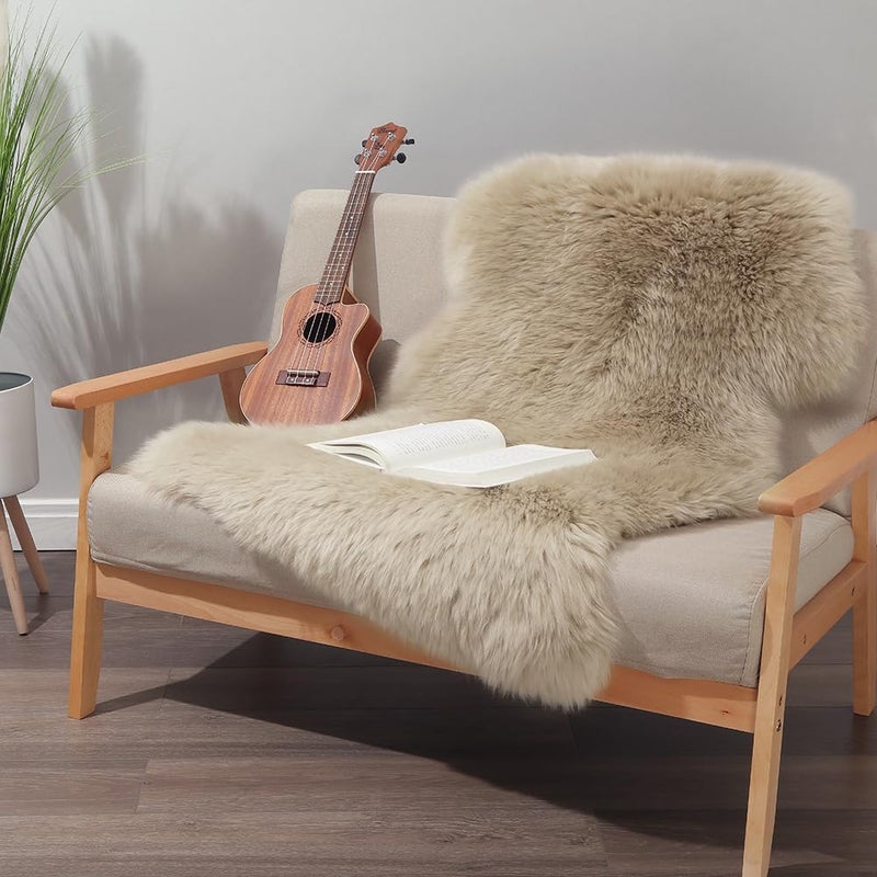 IRIWOOL Premium Genuine Fur Sheepskin Rug Real Australia Sheepskin Natural Luxury Fluffy Lambskin Fur Area Rug Seat Covers for Kids Bedroom Sofa Chair Cover (Creamy Gray, Single Pelt/2ft x 3ft) - Image 2