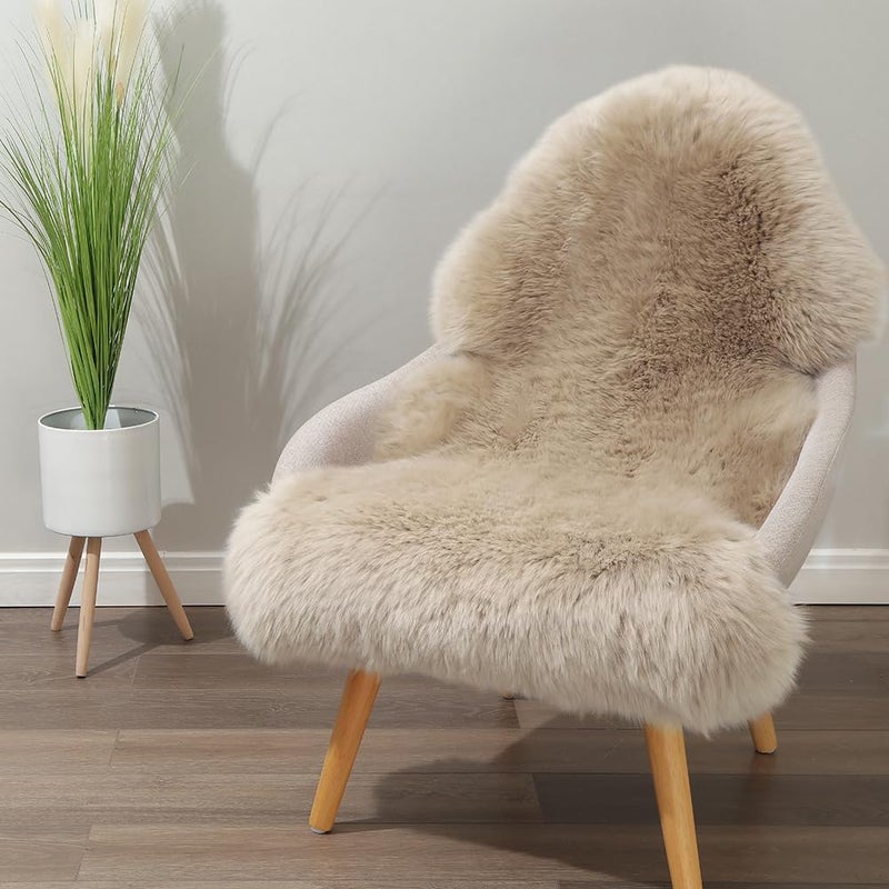 IRIWOOL Premium Genuine Fur Sheepskin Rug Real Australia Sheepskin Natural Luxury Fluffy Lambskin Fur Area Rug Seat Covers for Kids Bedroom Sofa Chair Cover (Creamy Gray, Single Pelt/2ft x 3ft) - Image 1