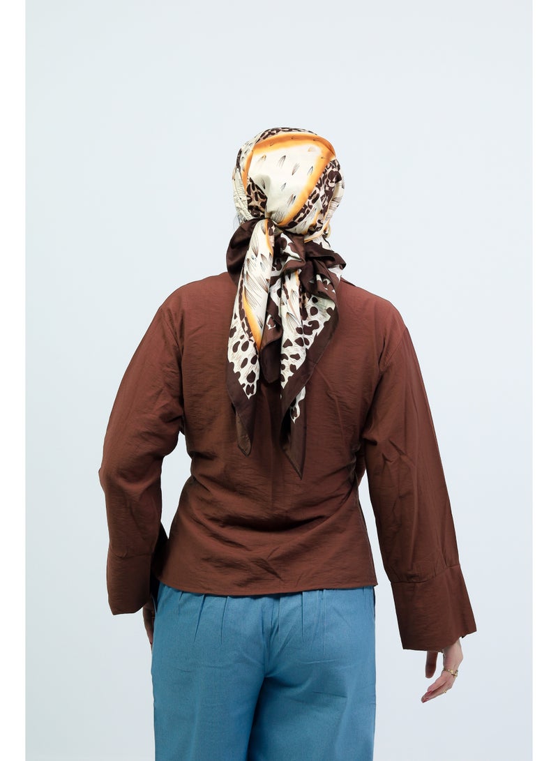 oversize blouse linen material - brown - Image 4
