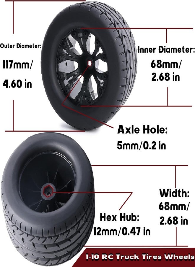 ZRRC Preglued 12mm Hex RC Wheels Tires 1/10 RC Truck Tires and Wheels 2.8" MT Tyres for Traxxas Rustler Stampede 2WD 4x4 VXL Hoss E-Revo Redcat Volcano EPX Riaario Amoril Kyosho 1-10 RC Monster Truck - Image 2