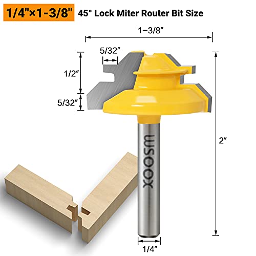 WSOOX 1/4 Inch Shank 45 Degree Lock Miter Router Bit Set, 3pcs Joint Router Bits, Wood Milling Cutter Glue Joint Tools Set (for Cutting 1/2Inch, 3/4Inch, 5/8Inch Wood Stock) (1/4 Shank) - Image 2