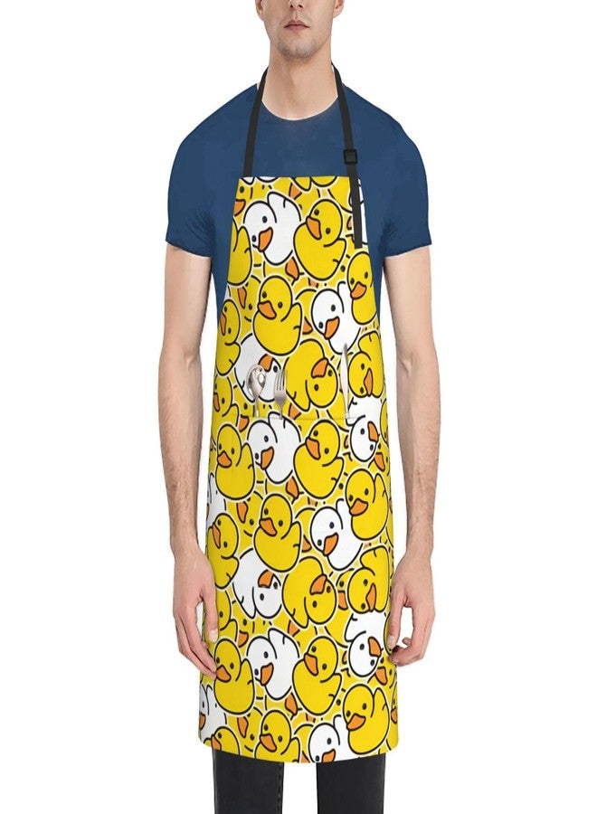 ASYG Cute Duck Print Apron with 2 Pocket Waterproof Adjustable Duck Apron for Cooking,Baking,Painting - Image 2