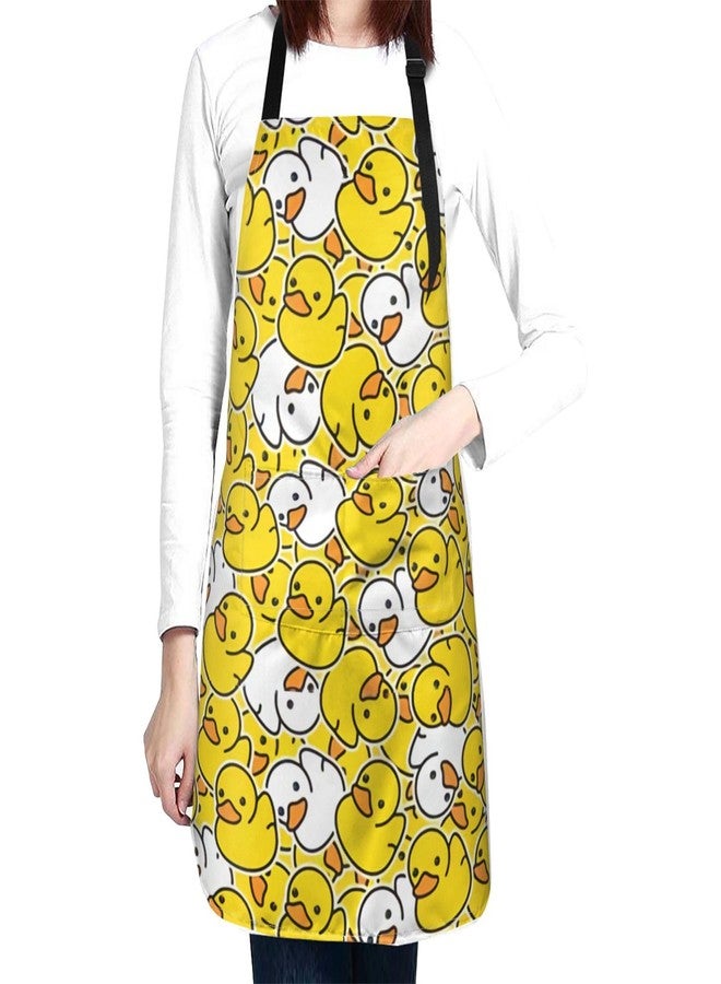 ASYG Cute Duck Print Apron with 2 Pocket Waterproof Adjustable Duck Apron for Cooking,Baking,Painting - Image 1