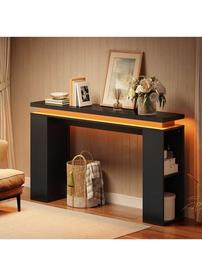 HOOBRO Console Table with LED Lights, Entryway Table with Floating Tabletop, Behind Couch Sofa Table for Hallway, Living Room, Adjustabl Side Shelves, Black BK120DXG01 - Image 1