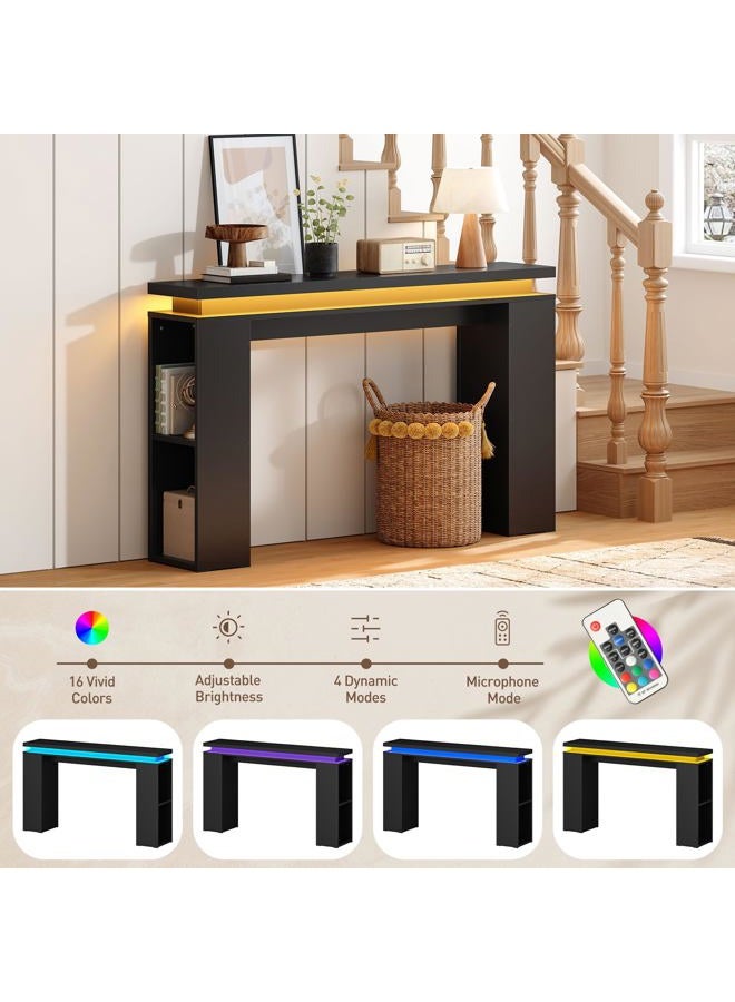 HOOBRO Console Table with LED Lights, Entryway Table with Floating Tabletop, Behind Couch Sofa Table for Hallway, Living Room, Adjustabl Side Shelves, Black BK120DXG01 - Image 2