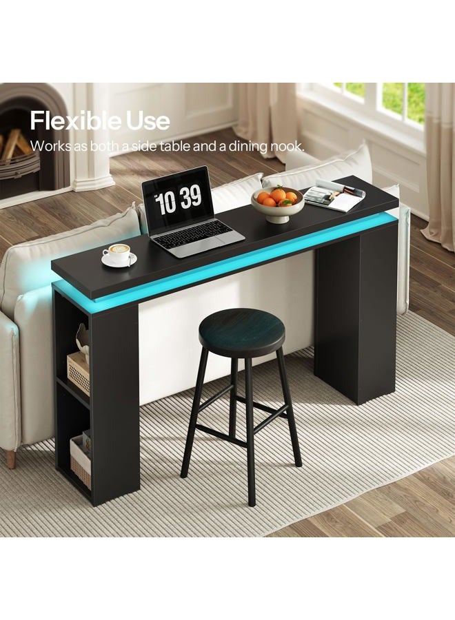 HOOBRO Console Table with LED Lights, Entryway Table with Floating Tabletop, Behind Couch Sofa Table for Hallway, Living Room, Adjustabl Side Shelves, Black BK120DXG01 - Image 3