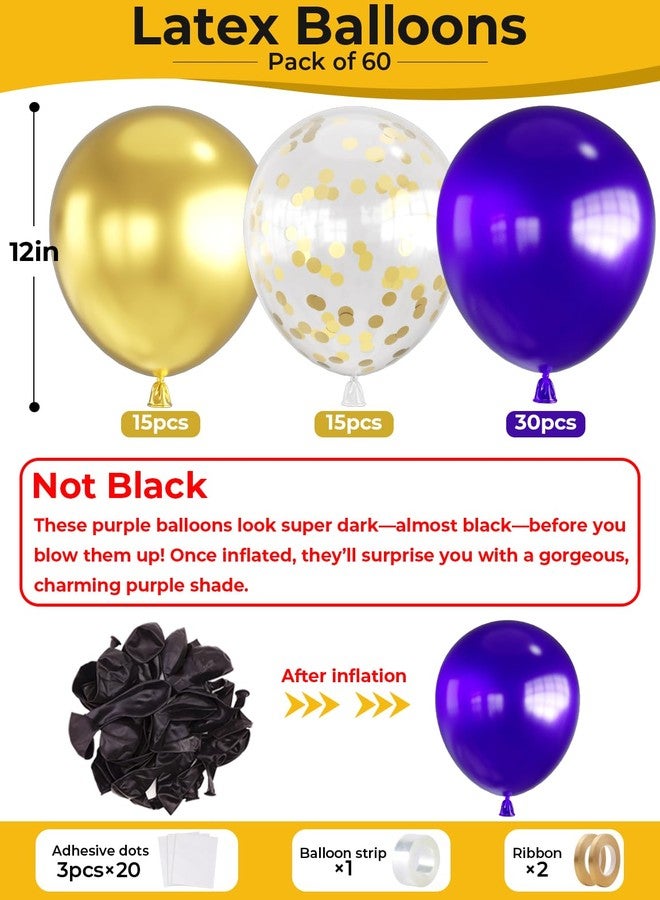 Haolongfa Purple and Gold Balloons,12 Inch 60pcs Purple Balloons with Gold Confetti Balloons,Dark Purple Balloons for Birthday Baby Shower Graduation Wedding Anniversary Festival - Image 2