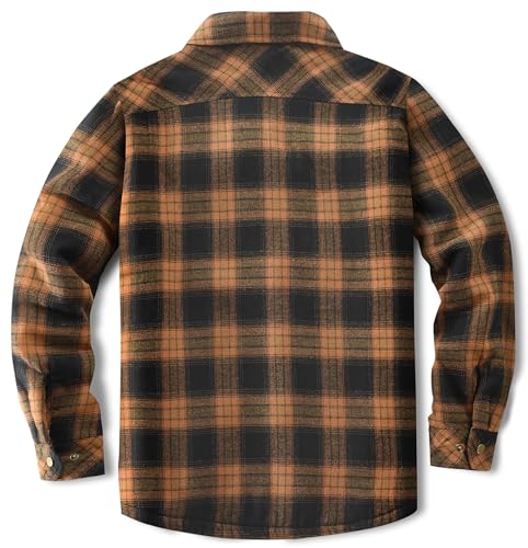 Puwasa Men's Sherpa Lined Cotton Flannel Shirt Jacket Plaid Button Up Jacket Coat for Men with Pocket Orange Large - Image 4