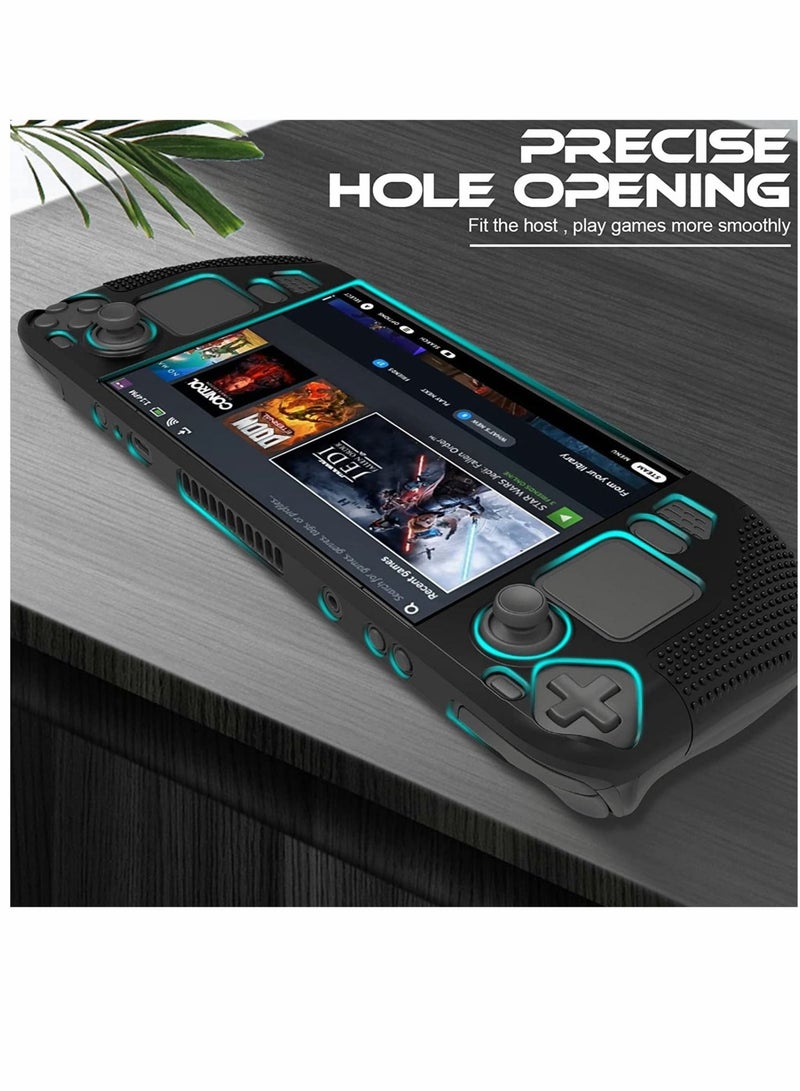 SYOSI Protective Case Compatible, for Valve Steam Deck, Full Protection Silicone Cover, with Anti-Slip Particles Shockproof Protector Grip Shell, for Steam Deck -Black - Image 3