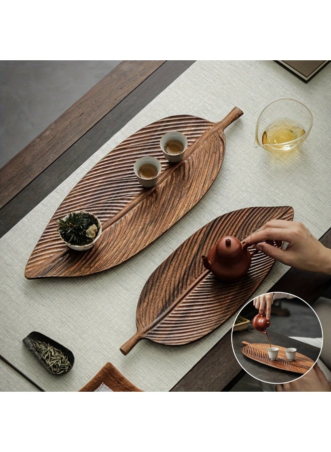 صينية تقديم خشبية متينة على شكل ورقة شجر - صينية متعددة الاستخدامات للإفطار/الحلويات/السوشي للفنادق والمقاهي والمنازل - ديكور طاولة المطبخ وطبق التقديم - Image 1