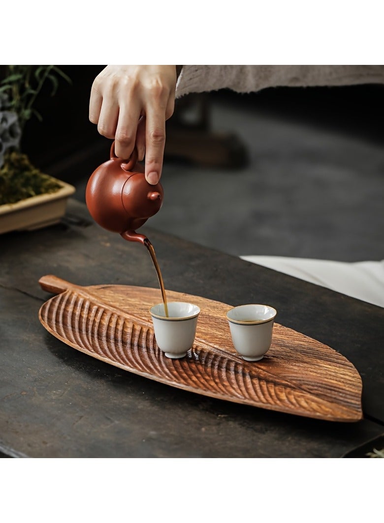 صينية تقديم خشبية متينة على شكل ورقة شجر - صينية متعددة الاستخدامات للإفطار/الحلويات/السوشي للفنادق والمقاهي والمنازل - ديكور طاولة المطبخ وطبق التقديم - Image 4