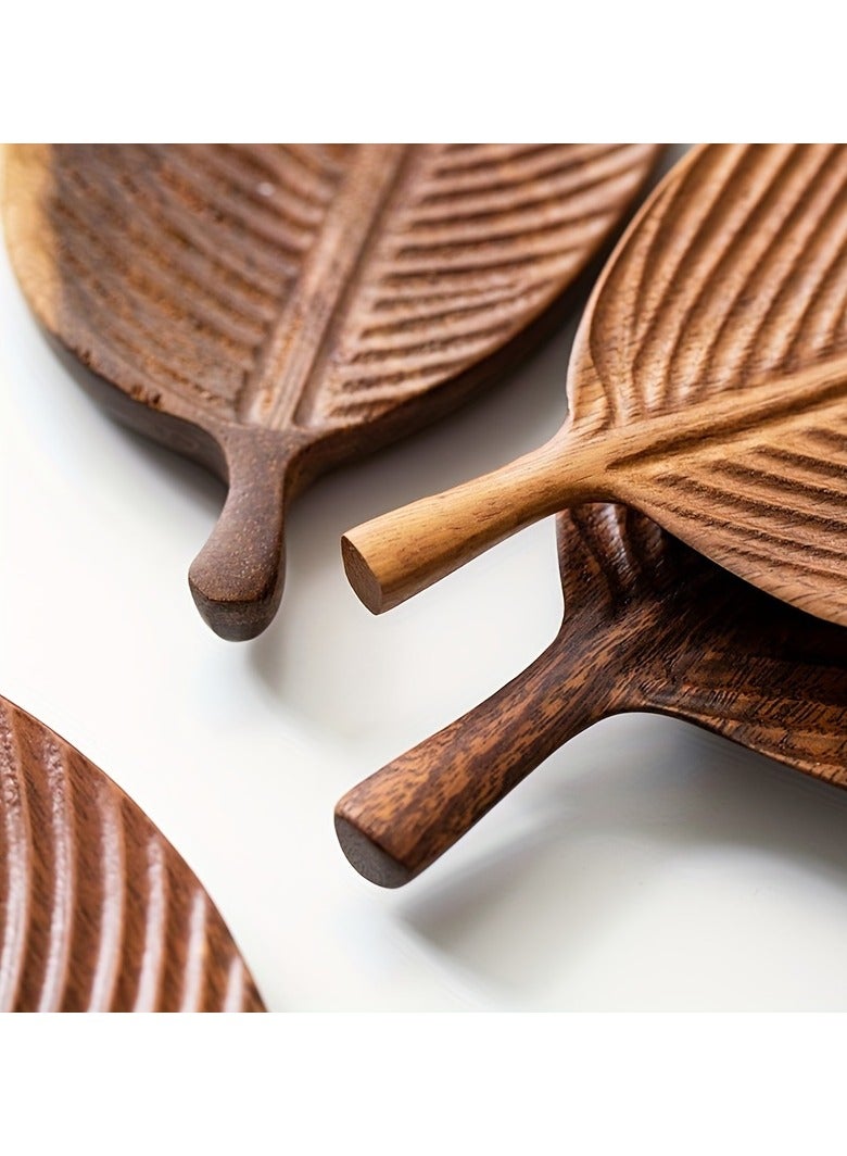 صينية تقديم خشبية متينة على شكل ورقة شجر - صينية متعددة الاستخدامات للإفطار/الحلويات/السوشي للفنادق والمقاهي والمنازل - ديكور طاولة المطبخ وطبق التقديم - Image 5