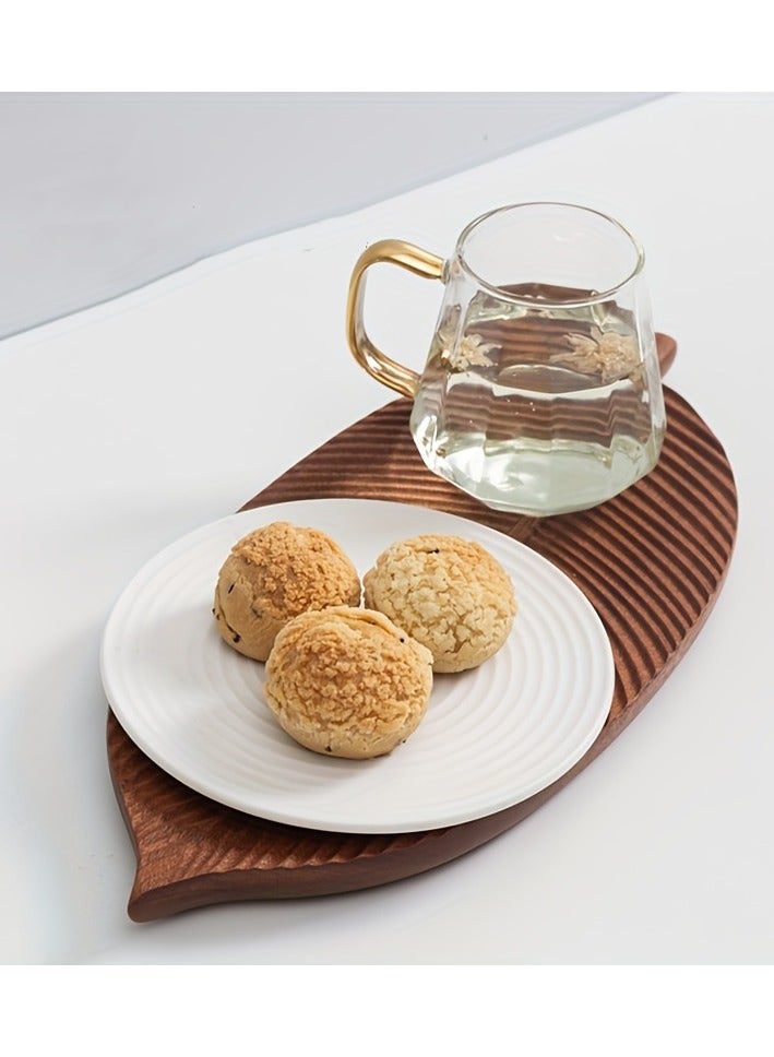 صينية تقديم خشبية متينة على شكل ورقة شجر - صينية متعددة الاستخدامات للإفطار/الحلويات/السوشي للفنادق والمقاهي والمنازل - ديكور طاولة المطبخ وطبق التقديم - Image 2