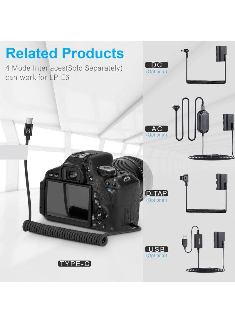 Dummy Battery Decoded, LP-E6 Battery Replacement with Type-C Spring Power Adapter Cable for Canon EOS R R5 R6 5DS 5DSR 90D 80D 70D 60D 5D Mark II III IV 6D Mark II 7D Mark II Cameras