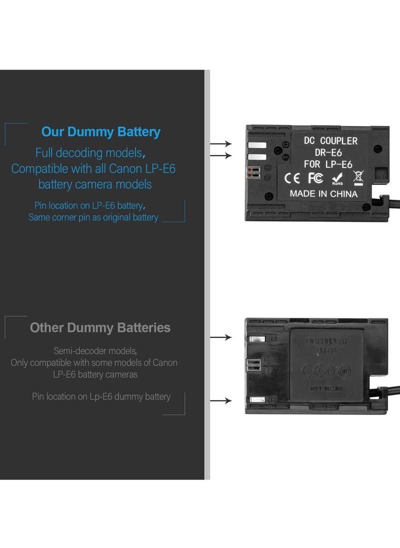 Dummy Battery Decoded, LP-E6 Battery Replacement with Type-C Spring Power Adapter Cable for Canon EOS R R5 R6 5DS 5DSR 90D 80D 70D 60D 5D Mark II III IV 6D Mark II 7D Mark II Cameras