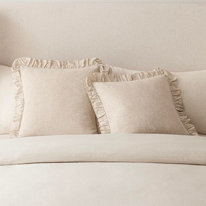 Foindtower Set of 2 Decorative Soild Fringe Ruffle Throw Pillow Covers Soft Boho Farmhouse Cushion Cover Cozy Accent Retro Pillowcase for Couch Sofa Bed Living Room Home Decor,22Ã—22 Inch,Natural Beige - Image 5