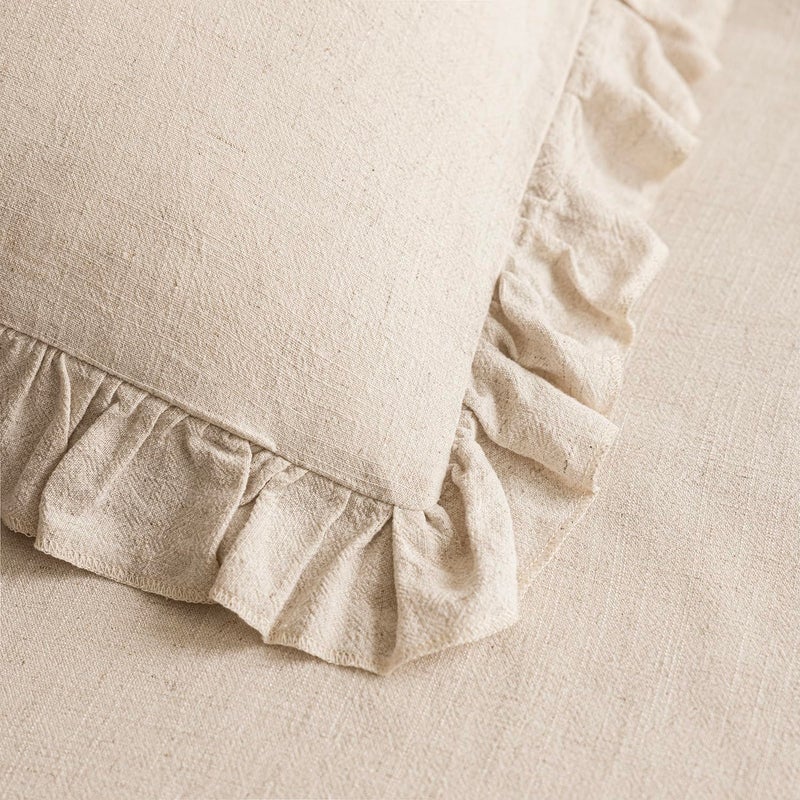 Foindtower Set of 2 Decorative Soild Fringe Ruffle Throw Pillow Covers Soft Boho Farmhouse Cushion Cover Cozy Accent Retro Pillowcase for Couch Sofa Bed Living Room Home Decor,22Ã—22 Inch,Natural Beige - Image 2