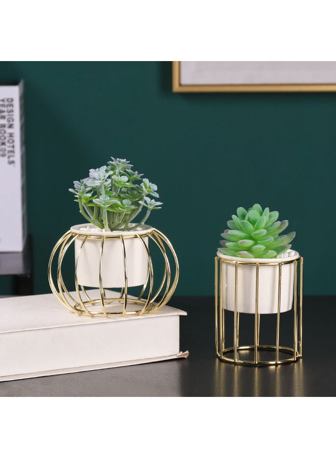 NIBEMINENT Flower Vase with Metal Rack Stand White/Gold - Image 3