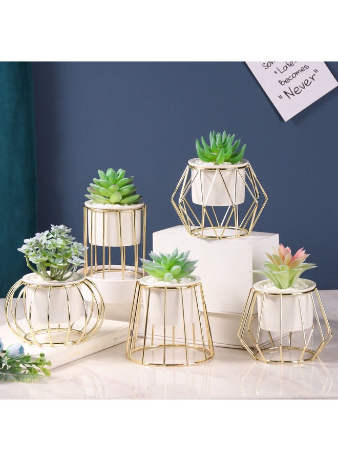 NIBEMINENT Flower Vase with Metal Rack Stand White/Gold - Image 2