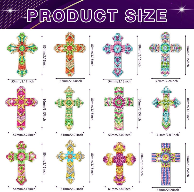 Glenmal 12 Pcs Easter Diamond Painting Keychains Cross Diamond Art Keychains Kits for Adults Religious Crosses Ornaments 5D Key Chain Christian Rhinestones Bookmarks Key Rings for DIY Crafts Gifts - Image 4