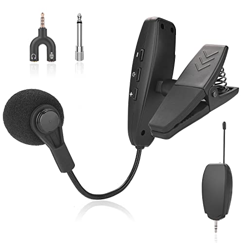 Amoper Wireless Instrument Microphone,UHF Clip Condenser Mic,for Horns,Trumpets,Clarinets, Saxophones, Cello, Computer, Phone, Speakers, Voice Amplifier 131ft Range, 1/8 and 1/4'' Port - Image 1