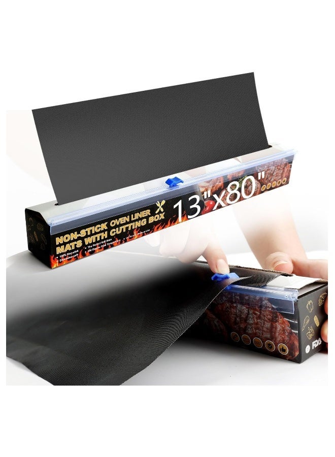 Oven Liners for the Bottom of Oven, 80 Roll Large Oven Liners with Slide Cutter, 500 Degree Reusable Oven Protector Liner, Non-Stick, Easy to Clean, BBQ grill Mat, Oven Mat, for Microwave and Grills