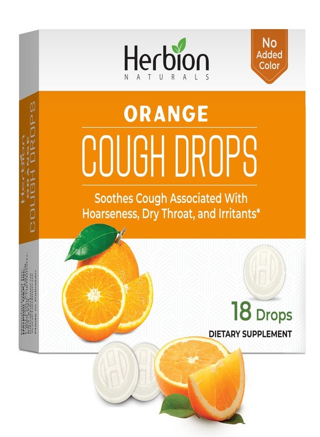 Herbion Naturals Cough Drops with Natural Orange Flavor, Dietary Supplement, Soothes Cough, for Adults and Children Over 6 Years, 18 Drops - Image 1