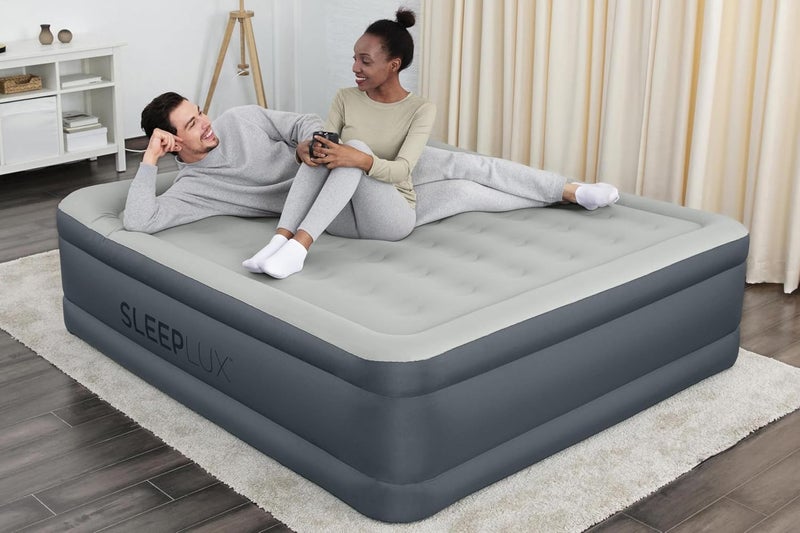 SLEEPLUX King Air Mattress Extra Durable Non-Leak Tough Guard Material 22" Raised Airbed with Built in Pump + USB Charger (80" 72"x22") Grey - Image 3