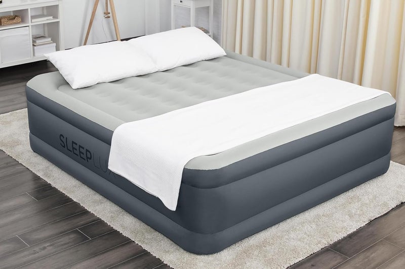 SLEEPLUX King Air Mattress Extra Durable Non-Leak Tough Guard Material 22" Raised Airbed with Built in Pump + USB Charger (80" 72"x22") Grey - Image 4
