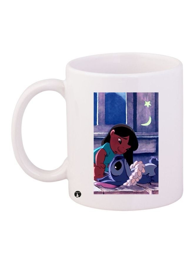RYN Cartoon Girl Printed Coffee Mug White/Blue/Pink 11ounce
