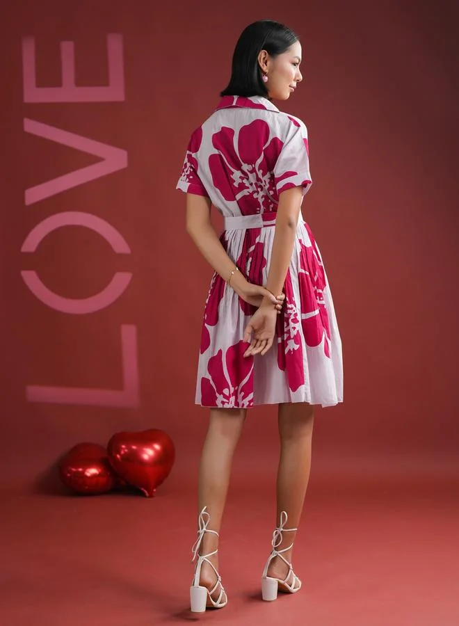 sanskrutihomes Sanskrutihomes Women Pink Floral Print V Neck Wrap Mini Dress with Ties