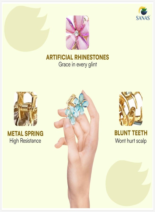 Sanas Hair Clips For Woman (5Pcs) Hair Clips For Girls Hair Clutcher For Women Plated For Extra Durability Accessories For Women Cute Gifts For Girls Rhinestones Flower Clutcher (5Pcs) Multicolor - Image 3