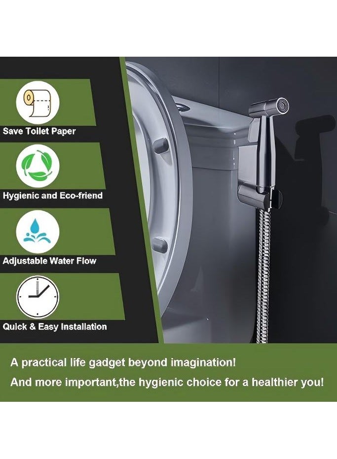 Loquat Handheld Bidet Sprayer,Bidet Toilet Spray Gun Set, Handheld Bidet Sprayer with Stainless Steel Chrome Hose Toilet Water Sprayer, Silver - Image 5