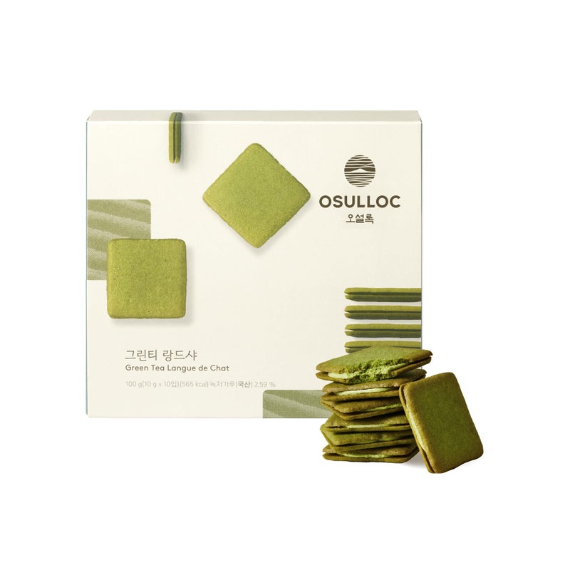 OSULLOC Langue de Chat Cookies (3.52oz, 100g) Korean Matcha Flavored Snacks | Asian Snacks, Premium Tea Food - Image 1