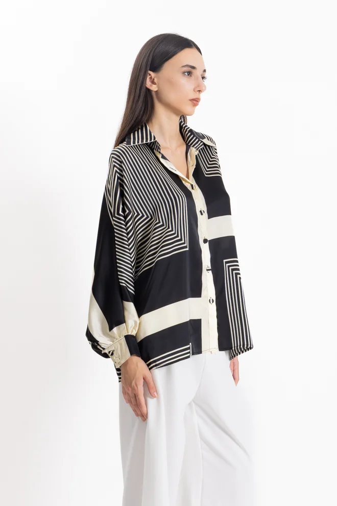 SHAPES ABSTRACT SATIN PRINT SHIRT