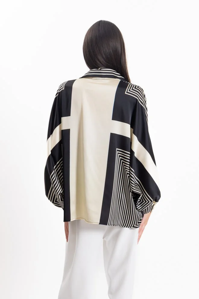 SHAPES ABSTRACT SATIN PRINT SHIRT