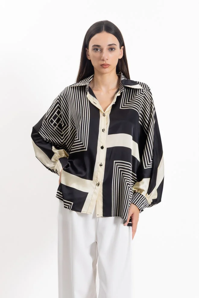 SHAPES ABSTRACT SATIN PRINT SHIRT