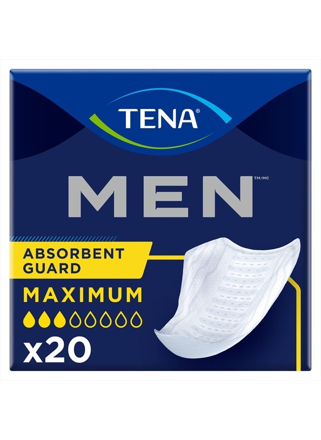 Tena Men Maximum Guard Incontinence Pad for Men, Maximum Absorbency, 20 count  - Image 1