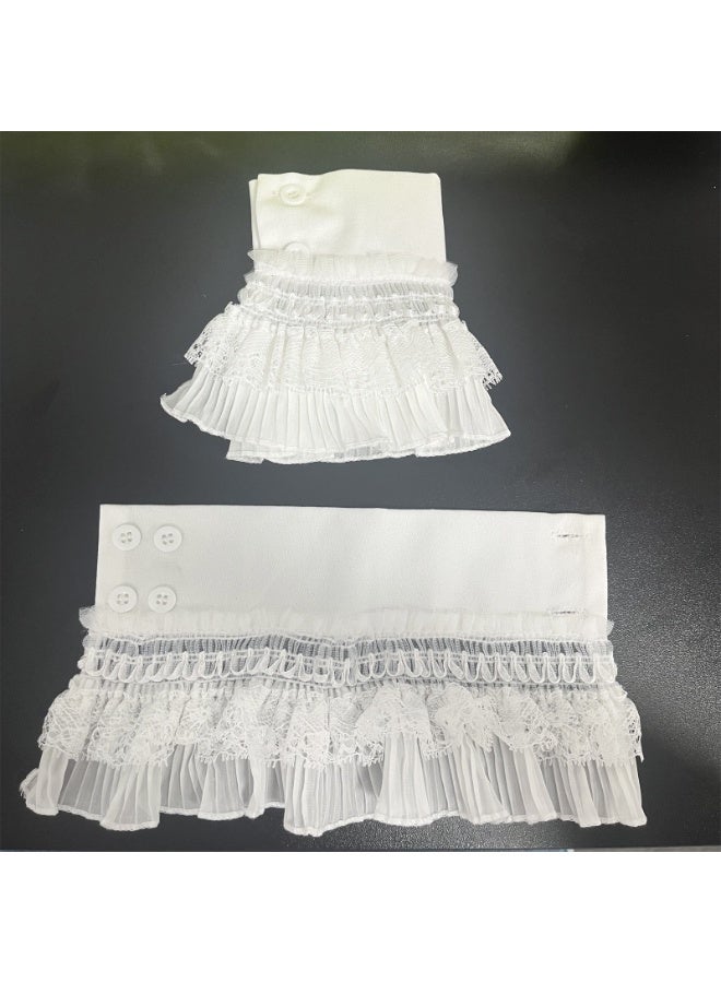 قميص مطاطي بأكمام زائفة وأساور معصم مزينة بالدانتيل والزهور للسيدات والفتيات - Image 3