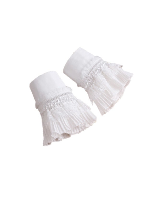 قميص مطاطي بأكمام زائفة وأساور معصم مزينة بالدانتيل والزهور للسيدات والفتيات - Image 2