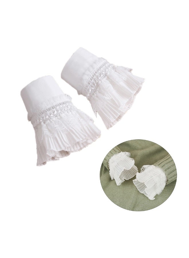 قميص مطاطي بأكمام زائفة وأساور معصم مزينة بالدانتيل والزهور للسيدات والفتيات - Image 1