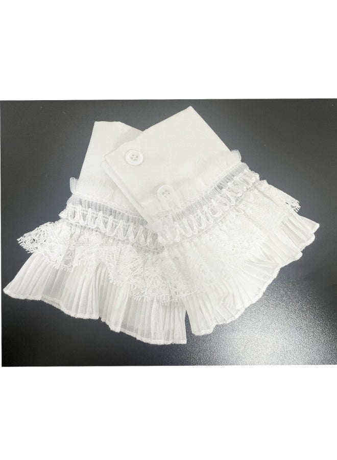 قميص مطاطي بأكمام زائفة وأساور معصم مزينة بالدانتيل والزهور للسيدات والفتيات - Image 4