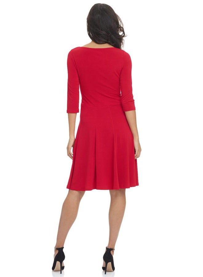 Rekucci Women's Flippy Fit N' Flare Dress with 3/4 Sleeves (14,Cherry) - Image 3